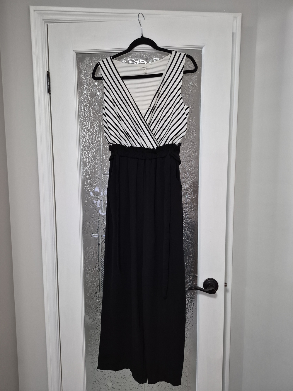 Maurices Black and White Striped Wrap Jumpsuit